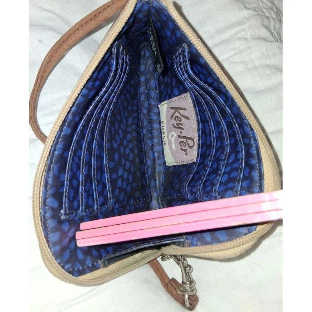 Fossil Key-Per Chevron Wristlet | Wallet Multicolor Coated Canvas with Leather T